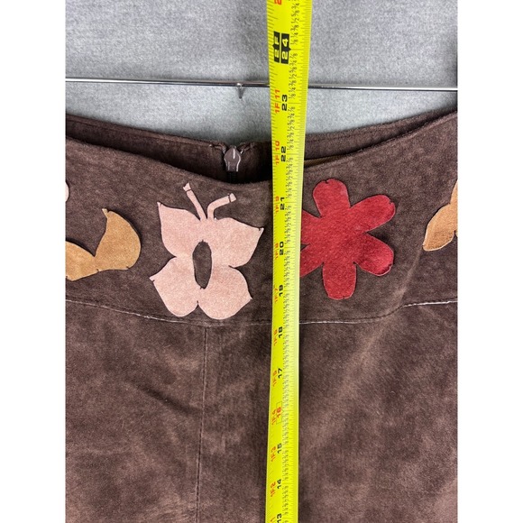 Arden B Brown Suede Leather Mini Skirt Floral Butterfly Applique Boho Womens 4 - Picture 4 of 5